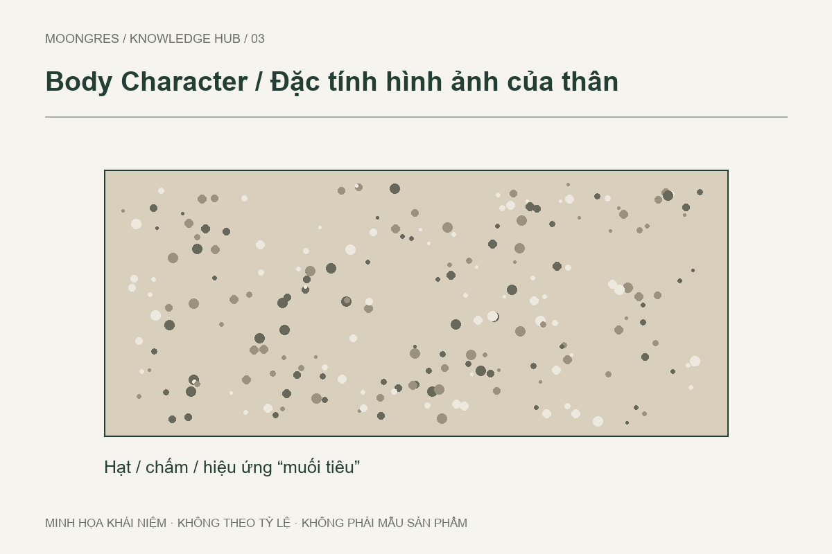 Minh họa khái niệm các hạt và chấm màu trong đặc tính hình ảnh của thân gạch.