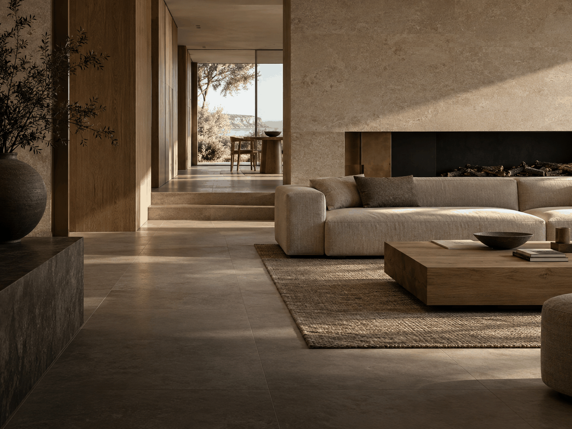 Không gian Quiet Luxury với bề mặt khoáng, gỗ tự nhiên và ánh sáng được tiết chế