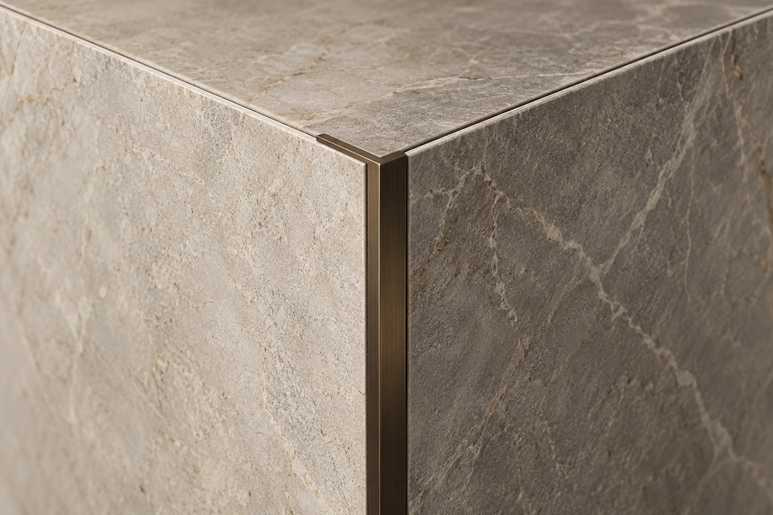 Nẹp cạnh kim loại màu bronze bảo vệ góc porcelain.