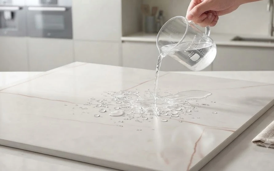 Giọt nước trên bề mặt gạch porcelain