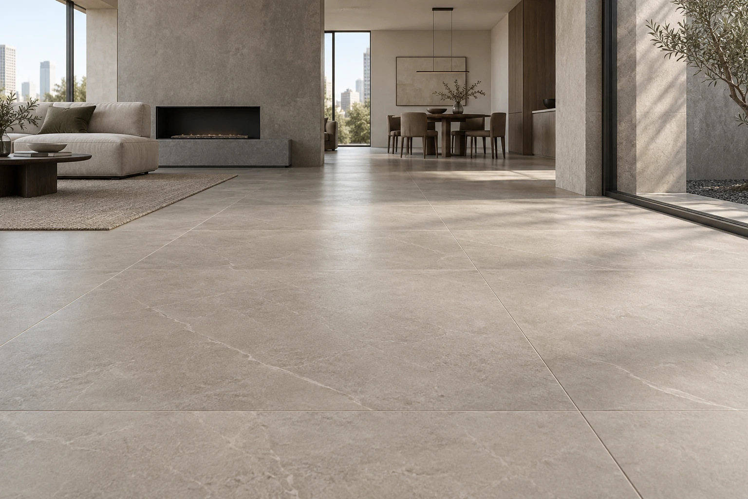 Contemporary — Stone Look hoặc Cement Look khổ lớn, variation thấp và đường ron chính xác.